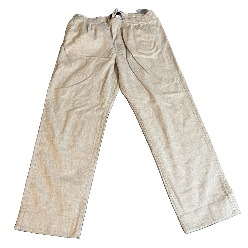 Abercrombie & Fitch Mens Linen Blend Loose Straight Pull On Pant XL Light Beige
